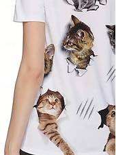 preiswerte Tiere T-Shirt-Damen T Shirt Sommeroberteile Grafik Katze Klassisch Lässig Kurzarm Rundhalsausschnitt Crop Tops Täglich Wochenende Druck Regenbogen Sommer Frühling Herbst