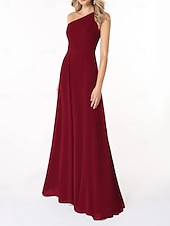 abordables Robes de demoiselle d&#039;honneur-Ligne A Robe de Demoiselle d&#039;Honneur  Une Épaule Sans manches Élégant Longueur au sol Chiffon avec Plis / Fronces 2022