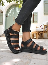 abordables Sandales de Vacances-Sandales blanches à brides et boucles pour femmes – Chaussures plates décontractées et sportives pour la marche quotidienne, les voyages et les sorties estivales