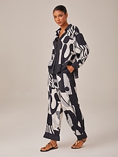 economico camicie, top e camicette-set in raso geometrico bianco e nero