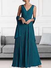 abordables Longueur du plancher-Ligne A Robe de Mère de Mariée  robe demoiselle d honneur Élégant Col en V Longueur au sol Chiffon Sans manches Echarpe incluse avec Perlage Fronces 2025