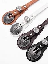 economico Cintura da donna-Cintura da donna in similpelle intagliata in stile western con fibbia vintage in argento per abiti boho, concerti estivi e abiti da sposa in stile country