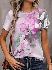 billige Blomster t-skjorte-Dame T skjorte Blomstret Grafisk Årgang Klassisk Fritid Kortermet Crew-hals Vanlige topper Daglig Helg Trykt mønster Gul Blå Lilla Grønn Grå Sommer