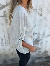 levne Košile-Dámské Bavlněné lněné košile Bez vzoru Denní Moderní 3/4 délka rukávu Tričkový Běžné topy Denní Dovolená Šněrování Bílá Nebeská modř Šedá Léto