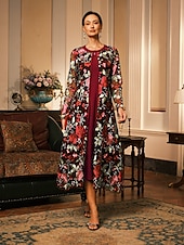 billiga Kappor och trenchcoats-Dam Kappa Andningsfunktion Spets Broderad Elegant Blommig Formell Bröllop Fest Lång Rund halsringning Lös passning Långärmad Ytterkläder Grå rosa Svart Vinröd Sommar Vår