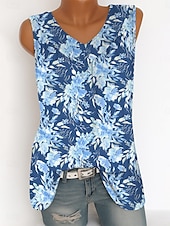 abordables Débardeur Floral-Femmes Débardeur caraco Fleuri Graphique ancien Tropical Élégant Sans manches Col en V Hauts Longs Quotidien Imprimé Jaune bleu marine Violet Vert Été Printemps