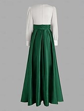 economico viola-Abito da Sera A-Line Elegante Abito per Ospiti di Matrimonio Formale Lunghezza Completa Manica Lunga V Neck Satinato con Pieghe