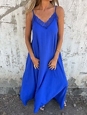 abordables concevoir des robes en coton et lin-Femmes Robe Longue Maxi Robe Robes en coton et lin Robe Décontractée Robe d&#039;été Robe Nuisette Mode Moderne Quotidien Week-end Coupe régulière Uni Sans manches Bretelles Noir Bleu Vert Kaki Été
