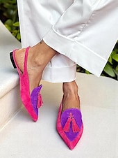 cheap Women&#039;s Flats-Women&#039;s Colorblock Suede Pointed Toe Slingback Flats - Pink and Purple Tassel Loafers for Adults, Daily Date &amp; Trendy Casual Outings
