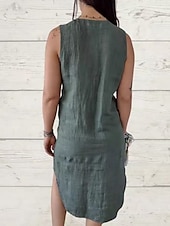 preiswerte Kleider aus Baumwolle und Leinen entwerfen-Damen Minikleid Kleider mit Leinenstruktur aus Poly-Baumwolle Freizeitkleid Sommerkleid Klassisch Modern Täglich Wochenende Normale Passform Einfach Ärmellos V Ausschnitt Schwarz Rosa Grün Sommer