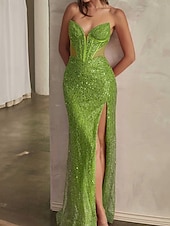 voordelige Schoolfeestjurken-Felle roze drop waist jurk zeemeermin  trompet prom jurken elegante jurk formele semi-formele bruiloft sweep  brush train mouwloos plunge hals met glitter sequins split
