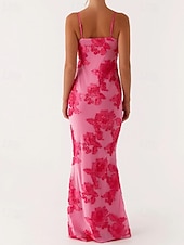 economico Abiti per feste da ballo-Abiti da ballo a sirena  tromba in rosa caldo abiti corsetto abito formale per nozze lungo fino al pavimento con spalline regolabili scollo a cuore pizzo senza schiena con applicazioni ricamate abito