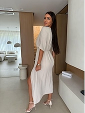 levne Šaty-Dámské Midi šaty Swingové šaty Letní šaty Elegantní Denní Jdeme ven Letní šaty Běžný Čistá barva Poloviční rukáv Do V Černá Trávová zelená Meruňková Léto