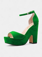 cheap Nightlife Party-Women&#039;s Nude Suede Platform Block Heel Sandals - Chunky Ankle Strap Heels for Nightlife Parties and Club Outfits