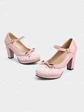 preiswerte Retro-Stil der 1950er Jahre-blaue Mary Janes mit gepunktetem Blockabsatz für Damen – Vintage-Stil der 50er Jahre mit Schleifen, ideal für Teepartys, Verabredungen und Lolita-Mode