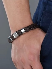 economico Gioielli da uomo-Bracciale da uomo in similpelle intrecciata con chiusura in acciaio inossidabile – cinturino regolabile in stile vintage per abbigliamento casual, quotidiano e come regalo