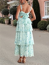 levne Koktejlové šaty-A-Linie Šaty Quinceanera Elegantní Šaty Svatební Svatební Host Délka Kotníků Bez Rukávů Spaghetti Popruh Polyester Bez Záda s Květinovým Potiskem Svatební Host Šaty
