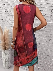 tanie Sukienki boho-Damskie Sukienka mini Sukienka letnia Sukienka A line Letnie sukienki Urlop Codzienny Boho Regularny Graficzny Geometryczny Kolorowy blok Bez rękawów Dekolt w kształcie litery U Ciemnoczerwony
