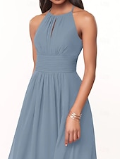 cheap Bridesmaid Dresses-A-Line Bridesmaid Dress Halter Neck Sleeveless Elegant Floor Length Chiffon with Pleats / Ruching
