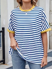 abordables T-shirt rayé et géométrique-Femmes T-shirt Rayé Mode Élégant Moderne Manche Courte Col ras du cou Hauts Réguliers Quotidien Week-end Imprimé Noir Rouge Bleu Vert Été