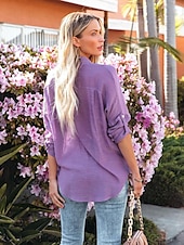 abordables Hauts Unis pour Femmes-Femmes Chemise Couleur Unie Élégant ancien Occasionnel manche longue Col de chemise Hauts Réguliers Quotidien Fête Blanche Jaune Vert Claire Rose Claire Violet Été Printemps