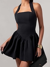 preiswerte Abschlusskleider-Damen Minikleid Weißes Kleid Abschlusskleid Partykleid Cocktailkleid Mode Party Date Teegesellschaft Normale Passform Einfach Ärmellos Neckholder Schwarz Weiß Wein Sommer