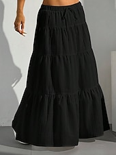 preiswerte Schlichte Röcke-Damen Rock Schwingend Mode Maxi Mittlere Hüfthöhe Röcke Einfach Gerafft Kordelzug Mikroelastisch Urlaub Ausgehen Schwarz Weiß Rot Braun Sommer Polyester