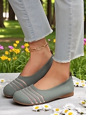 levne Dámské boty s plochou podrážkou-Dámské flyknit casual barefoot boty - prodyšný svršek ze síťoviny, široká špička, balerínky, trendy pruhy, pohodlné na chůzi a běžné aktivity