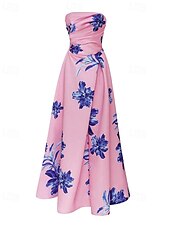 voordelige Roze-A-Lijn Avondjurk Bloemenprint Elegante Jurk Formele Avondfeest Vloerlengte Verwijderbare Eén Schouder Mouw en Bloemen met Plooien en Split Bruiloft Gast Jurk