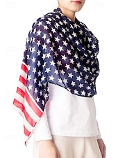 billiga Halsdukar för kvinnor-Damhalsduk med amerikansk flagga - patriotisk design med stjärnor och ränder i USA. Chiffongmaterialet är andningsbart och lätt, lämplig för 4 juli, självständighetsdagen, helgdagar och vardagsbruk.