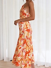 abordables Robes Floraux Imprimés-Femmes Robe Midi Robe Fleurie Robe Imprimée Mode Moderne Extérieur Vacances Week-end Coupe régulière Fleur Sans manches Une Épaule Jaune Bleu Violet Orange Été