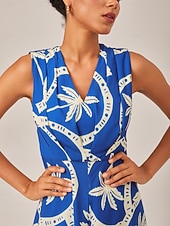 cheap Blouses &amp; Shirts-Geometric Print High Slit Beach Long Top