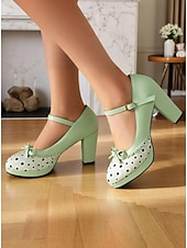 preiswerte Retro-Stil der 1950er Jahre-blaue Mary Janes mit gepunktetem Blockabsatz für Damen – Vintage-Stil der 50er Jahre mit Schleifen, ideal für Teepartys, Verabredungen und Lolita-Mode