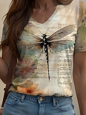 abordables T-shirt Animaux-Femmes T-shirt A Ombre Fleuri Graphique ancien Élégant Classique Manche Courte Col en V Hauts Réguliers Quotidien Imprimé Jaune Rose Claire Bleu Violet Été Printemps