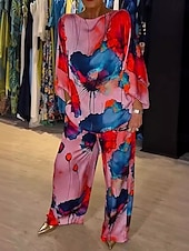 ieftine Trening pentru femei-Dame Mărime EU / US2 Pieces SetsModă Stilat Trening Bolero Top Lungime Manșon 3/4 Rotund Floral Imprimeu Purtare Zilnică Negru Galben Roz Îmbujorat Toate Sezoanele Potrivire Largă