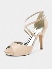 olcso Koktél-női elefántcsont színű szatén slingback magassarkú nyitott orrú és tűsarkú cipőkkel - elegáns koktélparti cipők különleges alkalmakra