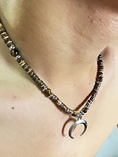 cheap Men&#039;s Jewelry-Men&#039;s Lava Rock Beaded Necklace with Turquoise and Crescent Moon Pendant - Boho Style, Adjustable Length, Unisex for Casual Wear, Outdoor and Daily Use