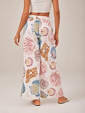 cheap Pants-Shell Print Elastic Waist Wide Leg Pants