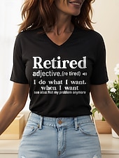 abordables T-shirt Humor &amp; Citations-Femmes Chemisier Graphique Lettre ancien Élégant Classique Manche Courte Col en V Hauts Réguliers Quotidien Sortir Tenue de plage Imprimé Noir Blanche Été Printemps
