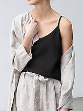 halpa Puserot &amp;amp; Paidat-Naisten Pellava paita Pusero Camisole Tank Top Tavallinen Vapaa-aika Hihaton Tiukka pyöreä kaula-aukko Tavalliset topit Päivittäin Pyhäpäivä Avoin selkä Musta Valkoinen Purppura Kesä