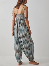 preiswerte Urlaubsoverall-Damen Normal Overall Streetwear Blumen Ärmellos U-Ausschnitt Druck Täglich Wochenende Normale Passform Schwarz Weiß Purpur Sommer