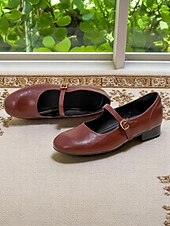 Недорогие Женская обувь на плоской подошве-женские туфли Мэри Джейн из искусственной кожи винно-красного цвета с пряжкой и низким толстым каблуком для ежедневных свиданий и пивных фестивалей