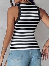 billige Stripe og geometrisk tank topp-Dame Camisole Tank Top Helfarge Stripet Daglig Fritid Ermeløs Crew-hals Vanlige topper Daglig Trykt mønster Svart Lysegrønn Navyblå Grønn Sommer Vår Built-in Bra Ribbed