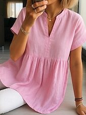 levne Košile-Dámské Halenka Bez vzoru Základní Krátký rukáv Košíček Do V Běžné topy Práce Denní Nabírané šaty Bílá Žlutá Světlá růžová Vodní modrá Léto Jaro Podzim