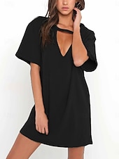 ieftine Rochie simplă-Pentru femei Rochie Mini Rochii Tricou Rochie de vară Casual Zilnic Fit regulat Simplu Manșon scurt În V Negru Alb Maro Trifoi Vară
