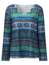 voordelige Boho Tops-Dames Blouse Bloem Modern Boho Lange mouw V-hals Normale tops Feestdagen Uitgaan Afdrukken blauw Paars Oranje Zomer