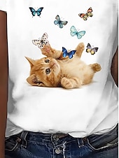 economico Maglietta Animali-Per donna Maglietta Top estivi Gatto Farfalla Classico Casual Manica Corta Scollo a V Top corti Quotidiano Weekend Stampato Arcobaleno Estate Primavera Autunno