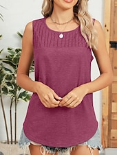 olcso Egyszerű ujjatlan felső-Női Camisole Tank Top Tömör szín Napi Stílusos Alap Ujjatlan Terített nyak Normál felsők Napi Arcpír rózsaszín Bor Medence Lóhere Nyár