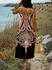 billiga Boho klänningar-Dam Maxiklänning A linjeklänning Sommarklänning Off Shoulder Klänning Semester Ledigt Fest Datum Normal Blommig Grafisk Stam Ärmlös Fyrkantig hals Rodnande Rosa Purpur Grön Sommar Vår