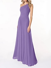 abordables Robes de demoiselle d&#039;honneur-Ligne A Robe de Demoiselle d&#039;Honneur  Une Épaule Sans manches Élégant Longueur au sol Chiffon avec Plis / Fronces 2022